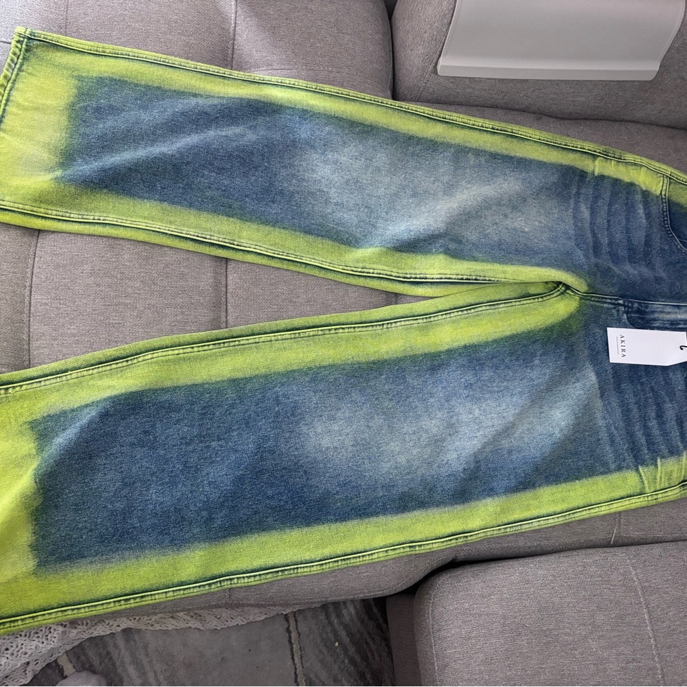 AKIRA Blue and Green Denim Jeans